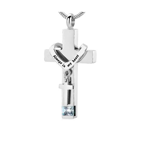 Acier inoxydable 304 Pendentif cercueil cinéraires, avec Perceuse à eau en verre, croix, Placage de couleur argentée, DIY, plus de couleurs à choisir Vendu par PC
