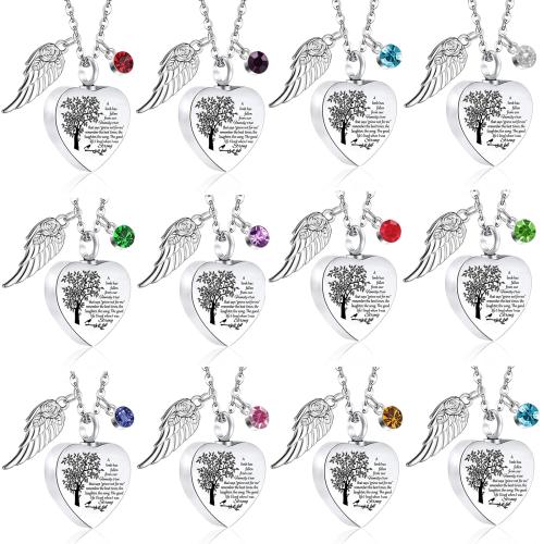 acero inoxidable 304 Collar cinerario ataúd, con Taladro de vidrio, Corazón, chapado en color de plata, Bricolaje, plateado, 25x20x6mm, Vendido por UD