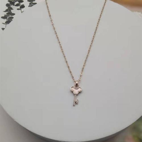 Acier titane collier, avec coquille blanche, clé, Placage de couleur d'or, pour femme & avec strass Environ 16-18 pouce, Vendu par PC