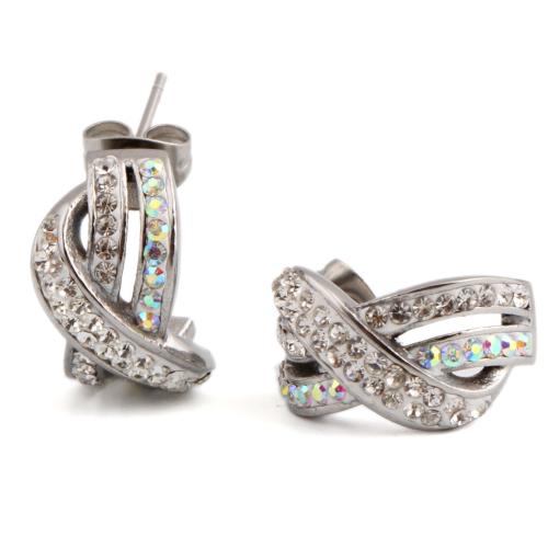 Acier titane boucle d oreille dormeuse, multicouche & pour femme & avec strass, couleur originale, earring length 10-20mm, Vendu par paire