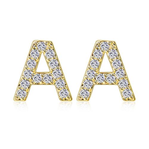metal Arito, Carta del alfabeto, chapado, diferentes estilos para la opción & micro arcilla de zirconia cúbica & para mujer, earring length 5-10mm, Vendido por Par