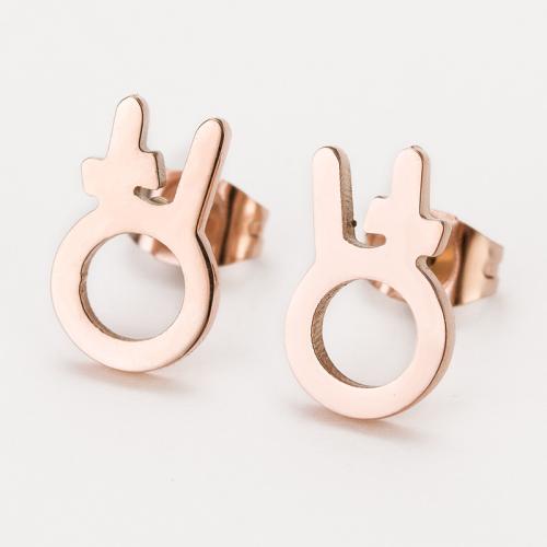 Нержавеющая сталь 304 Сережка-гвоздик, Заяц, плакированный цветом розового золота, ювелирные изделия моды & Женский & отверстие, earring length 5-10mm, продается Пара