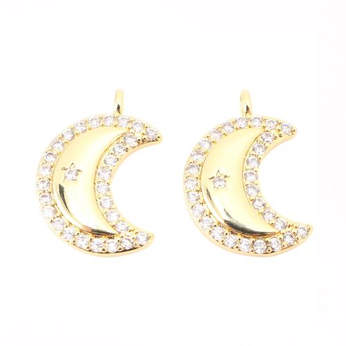 Cubic Zirconia Micro Pave Brass Pendant, Moon, DIY & micro pave cubic zirconia, golden 
