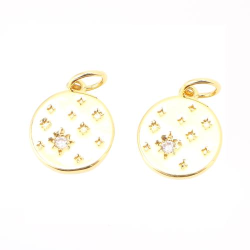 Cubic Zirconia Micro Pave Brass Pendant, Round, DIY & micro pave cubic zirconia, golden 