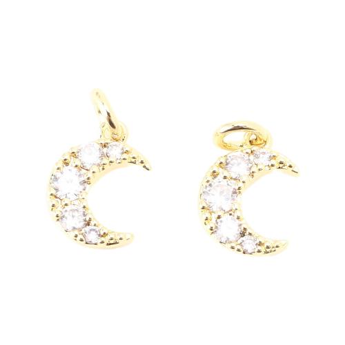 Cubic Zirconia Micro Pave Brass Pendant, Moon, DIY & micro pave cubic zirconia, golden 