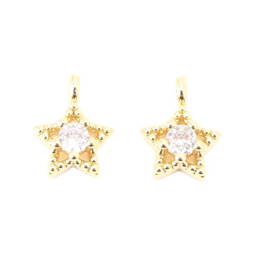 Cubic Zirconia Micro Pave Brass Pendant, Star, DIY & micro pave cubic zirconia & hollow, golden 