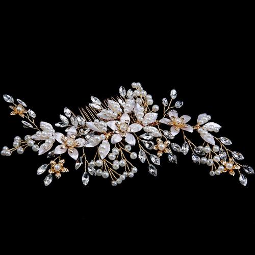 Décoratif Peigne nuptiale de cheveux, alliage de zinc, avec fil en laiton & strass & perle de plastique, fait à la main, bijoux de mode & pour femme, plus de couleurs à choisir Vendu par PC