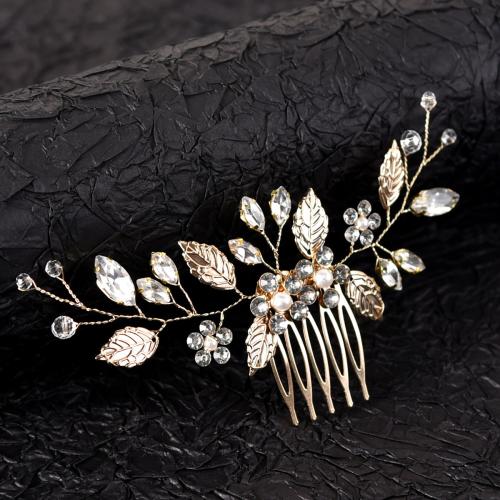 Décoratif Peigne nuptiale de cheveux, alliage de zinc, avec fil en laiton & cristal & perle de plastique, fait à la main, bijoux de mode & pour femme & avec strass, plus de couleurs à choisir, Vendu par PC