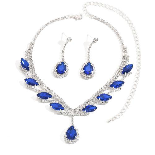 Messing Schmuck Set, Stud Ohrring & Halskette, mit Kristall, mit Verlängerungskettchen von 5cm, plattiert, 2 Stück & für Frau & mit Strass, keine, Länge:ca. 40 cm, verkauft von setzen