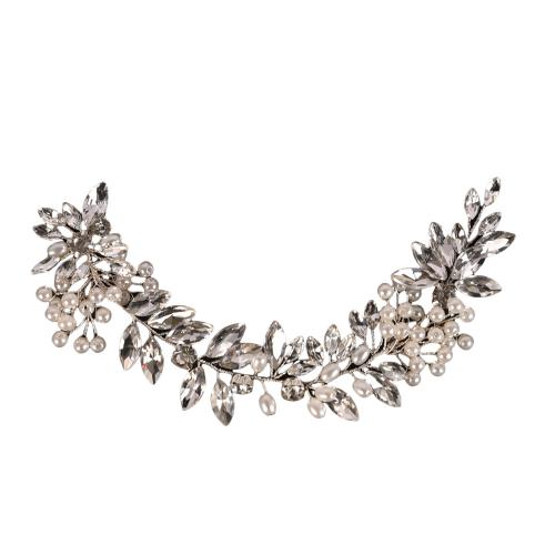 Nuptiale Couronne cheveux, perle de plastique, avec fil en laiton & cristal, fait à la main, bijoux de mode & pour mariée, argent Vendu par PC
