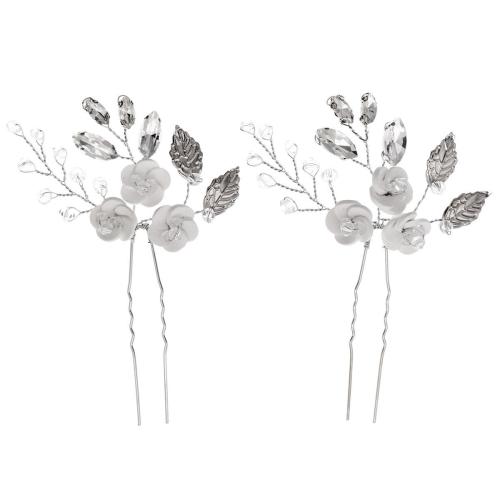 Épingles à cheveux, alliage de zinc, avec fil en laiton & argile de polymère & cristal & strass, fait à la main, 2 pièces & bijoux de mode & pour femme, argent, Vendu par fixé