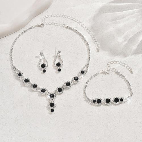Messing Schmuck Set, Stud Ohrring & Armband & Halskette, mit Kristall, plattiert, drei Stücke & für Frau & mit Strass, keine, verkauft von setzen