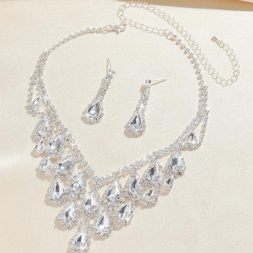 Messing Schmuck Set, Stud Ohrring & Halskette, mit Kristall, plattiert, 2 Stück & für Frau & mit Strass, keine, verkauft von setzen