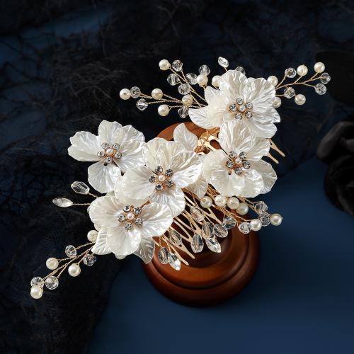 Décoratif Peigne nuptiale de cheveux, alliage de zinc, avec fil en laiton & cristal & plastique & perle de plastique, fait à la main, bijoux de mode & pour femme & avec strass, plus de couleurs à choisir Vendu par PC
