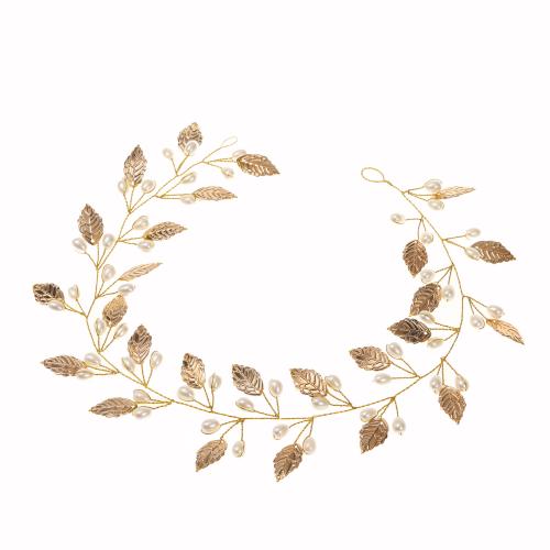 Nuptiale Couronne cheveux, alliage de zinc, avec perle de plastique & fer, fait à la main, bijoux de mode & pour mariée, doré Vendu par PC