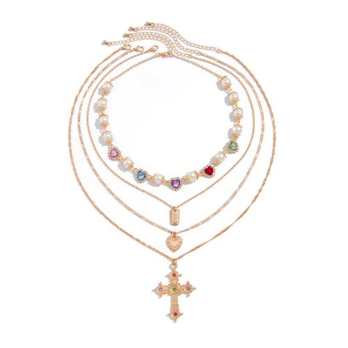 Collier de mode Multi couche, alliage de zinc, avec Cuivre-Coated-Fer & strass acrylique & chaîne en laiton & chaîne de fer, bijoux de mode & styles différents pour le choix & pour femme, plus de couleurs à choisir, Vendu par fixé