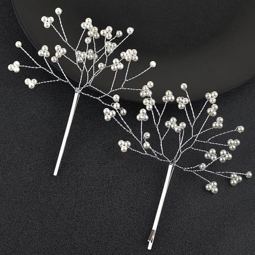Hair Slide, Zinc Alloy, with brass wire & Plastic Pearl, handmade, fashion jewelry & for bridal 
