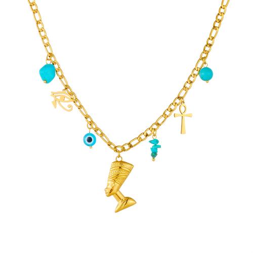 Collar de Acero Inoxidable, acero inoxidable 304, con turquesa & Plástico, chapado en color dorado, Joyería & para mujer, Vendido por UD