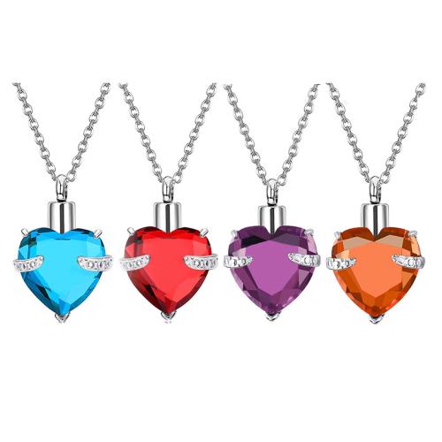 Acier inoxydable 304 Pendentif cercueil cinéraires, avec cristal, coeur, Placage, DIY, plus de couleurs à choisir Vendu par PC