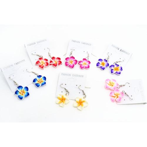 Polymer Clay Drop Earring, with Zinc Alloy, Flower, random style & for woman, mixed colors [