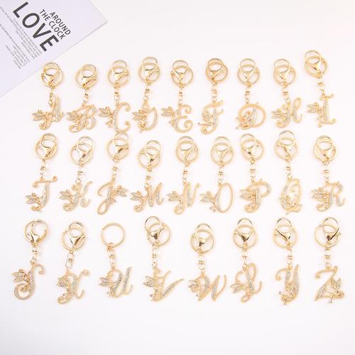 Zinc Alloy Key Clasp, Alphabet Letter, gold color plated, Unisex & with rhinestone, 110mm 