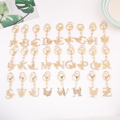Zinc Alloy Key Clasp, Alphabet Letter, gold color plated, Unisex & with rhinestone 