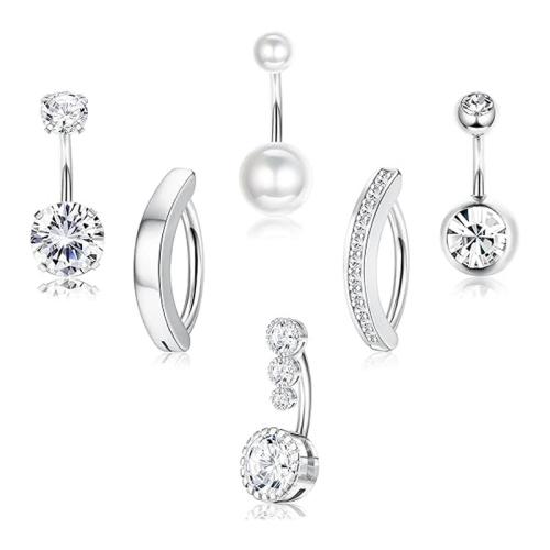 304 Edelstahl Bauchnabelpiercing, mit Kunststoff Perlen & Messing, plattiert, 6 Stück & unisex & Micro pave Zirkonia, keine, 1.6x10x5mm, verkauft von setzen