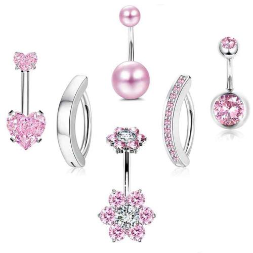 Acier inoxydable 304 anneau de ventre, avec perle de plastique & laiton, Placage, unisexe & styles différents pour le choix & pavé de micro zircon Vendu par PC[