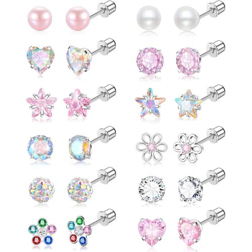 Acier inoxydable 304 piercing oreille, avec perle de plastique, styles différents pour le choix & pavé de micro zircon & pour femme Vendu par paire