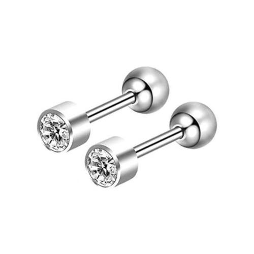 304 Stainless Steel Stud Earring, Round, Unisex & with rhinestone, original color 
