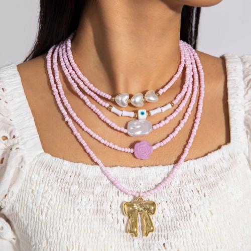 Mode-Multi-Layer-Halskette, Seedbead, mit Kunststoff Perlen & Acryl, Modeschmuck, keine, 5PCs/setzen, verkauft von setzen