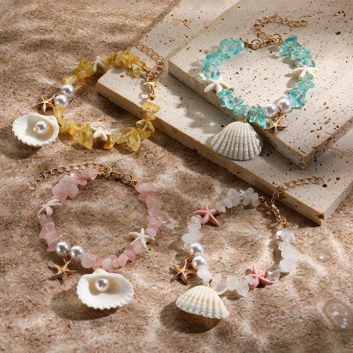 Muschel Armband, mit Edelstein & Kunststoff Perlen, goldfarben plattiert, Modeschmuck, keine, verkauft von PC