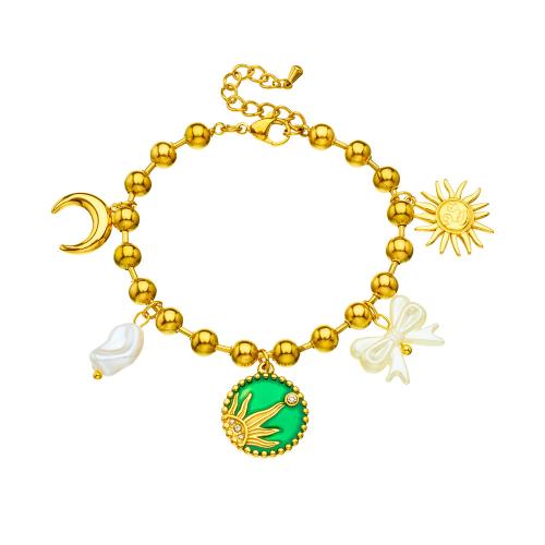 Edelstahl Charm Armband, 304 Edelstahl, mit Kunststoff Perlen, goldfarben plattiert, für Frau & Emaille & mit Strass, verkauft von PC