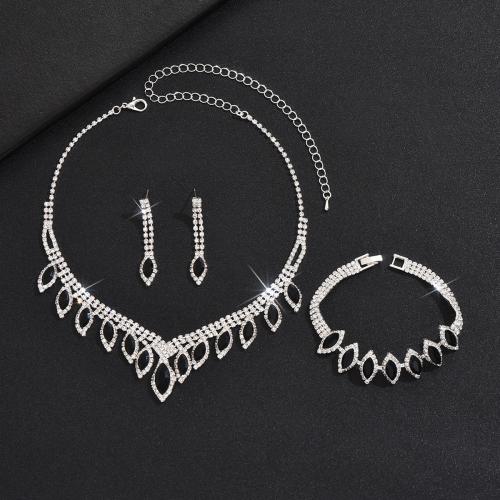 Messing Schmuck Set, Stud Ohrring & Armband & Halskette, mit Kristall, plattiert, drei Stücke & für Frau & mit Strass, keine, verkauft von setzen