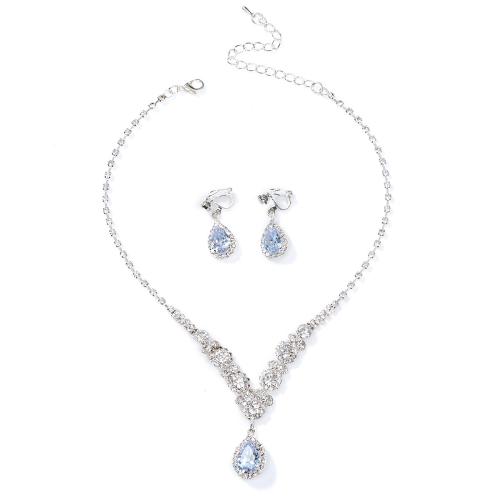 Messing Schmuck Set, mit Kristall, plattiert, verschiedene Stile für Wahl & für Frau & mit Strass, Silberfarbe, Necklace :40-5cm Bracelet :16-5cm., verkauft von setzen