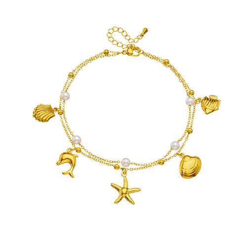 Edelstahl Fußkettchen Schmuck, 304 Edelstahl, mit Kunststoff Perlen, goldfarben plattiert, Doppelschicht & verschiedene Stile für Wahl & für Frau, verkauft von PC