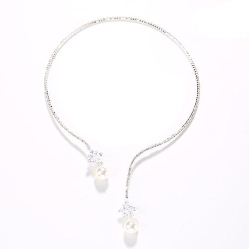 Halsband Halskette, Zinklegierung, mit kubischer Zirkonia & Kunststoff Perlen, plattiert, Modeschmuck & für Braut, keine, verkauft von PC