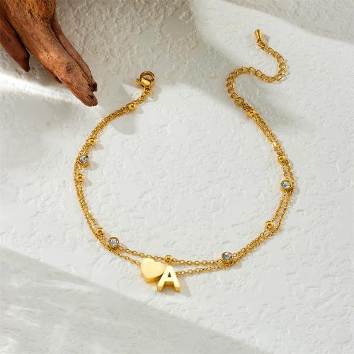 Edelstahl Fußkettchen Schmuck, 304 Edelstahl, mit Glas, plattiert, verschiedene Stile für Wahl & für Frau & mit Strass, goldfarben, verkauft von PC