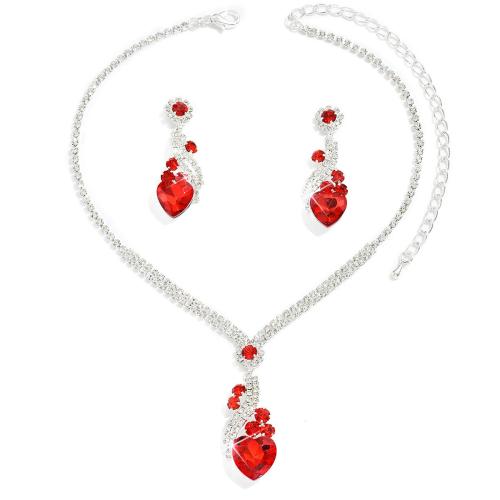 Messing Schmuck Set, Stud Ohrring & Halskette, mit Kristall, mit Verlängerungskettchen von 7cm, plattiert, 2 Stück & für Frau & mit Strass, keine, Länge:ca. 32 cm, verkauft von setzen