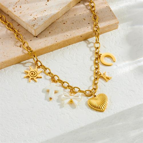 Collar de Acero Inoxidable, acero inoxidable 304, con Nácar, chapado, Joyería & diferentes estilos para la opción & para mujer, dorado, Vendido por UD
