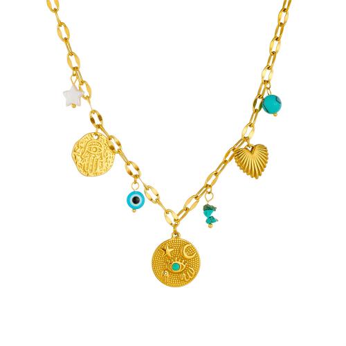 Collar de Acero Inoxidable, acero inoxidable 304, con turquesa & Plástico, chapado, Joyería & para mujer, dorado, Vendido por UD