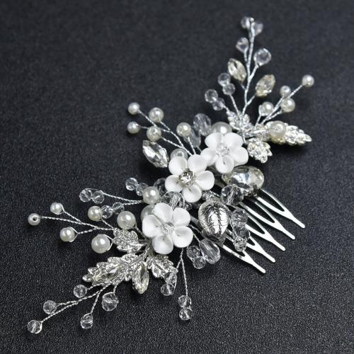 Braut Dekoratives Haarkämmchen, Zinklegierung, mit Messingdraht & Polymer Ton & Kristall & Kunststoff Perlen, handgemacht, Modeschmuck & für Braut, weiß, verkauft von PC