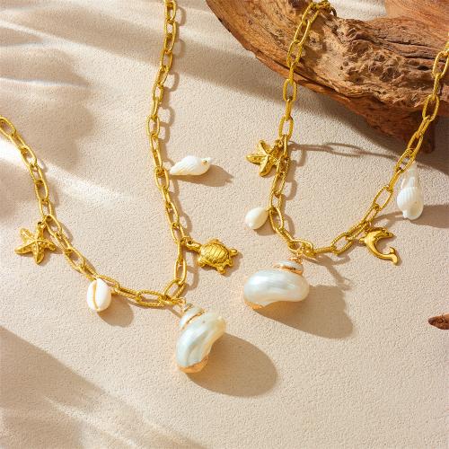 Collar de Acero Inoxidable, acero inoxidable 304, con Nácar Trompeta, chapado en color dorado, Joyería & diferentes estilos para la opción & para mujer, Vendido por UD