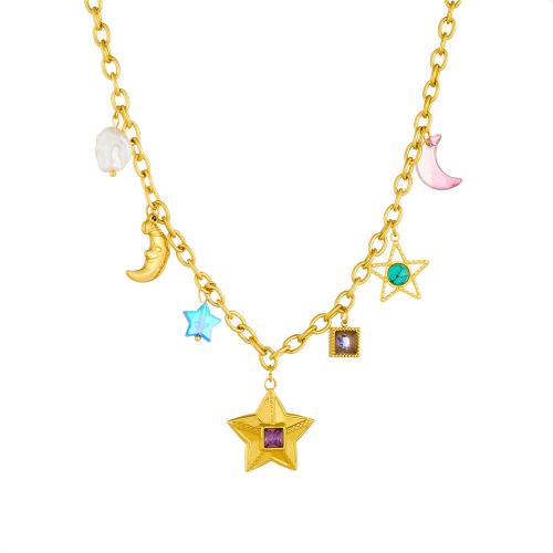 Edelstahl Schmuck Halskette, 304 Edelstahl, mit Türkis & Glas & Kunststoff & Kunststoff Perlen, Schale, plattiert, Modeschmuck & für Frau, goldfarben, verkauft von PC