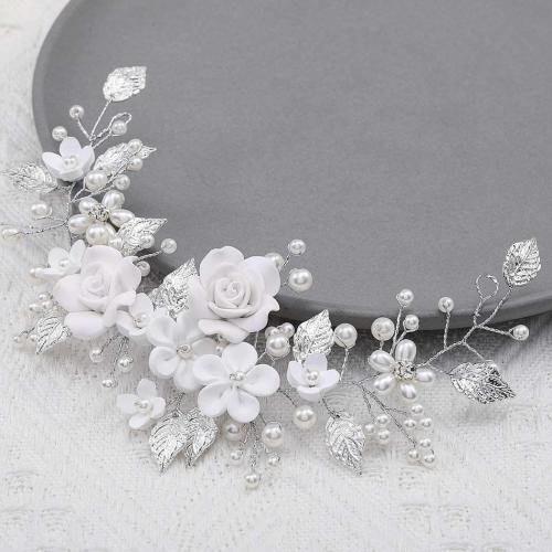 Nuptiale Couronne cheveux, alliage de zinc, avec fil en laiton & argile de polymère & perle de plastique, fait à la main, bijoux de mode & pour mariée, plus de couleurs à choisir, Vendu par PC