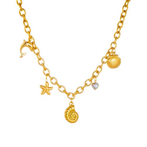 Collar de Acero Inoxidable, acero inoxidable 304, con Vidrio, chapado, Joyería & para mujer, dorado, Vendido por UD