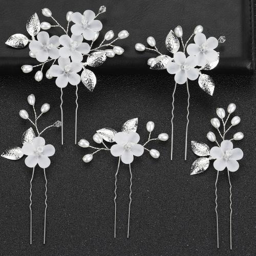 Hair Stick, Zinc Alloy, with plastic bucket & brass wire & Crystal & Plastic Pearl, handmade, 5 pieces & fashion jewelry & for bridal 