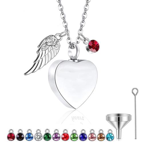 Acier inoxydable 304 Pendentif cercueil cinéraires, avec Perceuse à eau en verre, coeur, Placage de couleur argentée, DIY, plus de couleurs à choisir, Vendu par PC