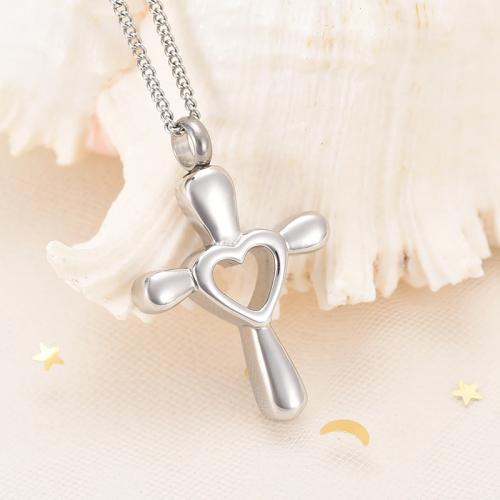 Acier inoxydable 304 Pendentif cercueil cinéraires, Coeur et la Croix, Placage de couleur argentée, DIY, argent, Vendu par PC