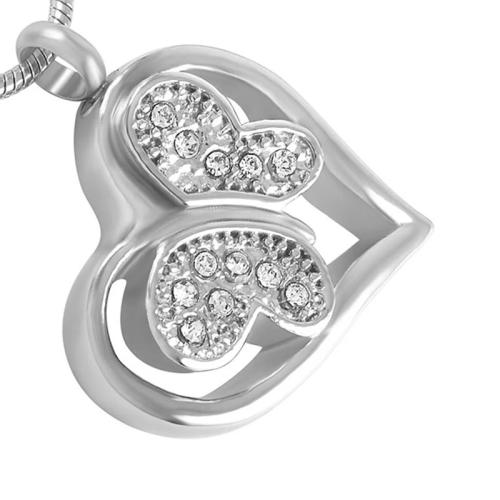 Acier inoxydable 304 Pendentif cercueil cinéraires, coeur, Placage de couleur argentée, DIY & avec strass, argent, Vendu par PC
